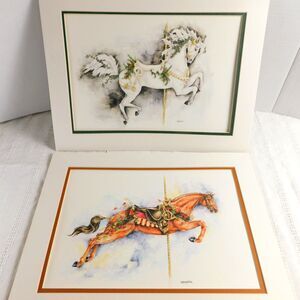 Stacey Baumgardner Horse Art Prints Lot of 2, 16x12 Matted Unused Autumn Winter